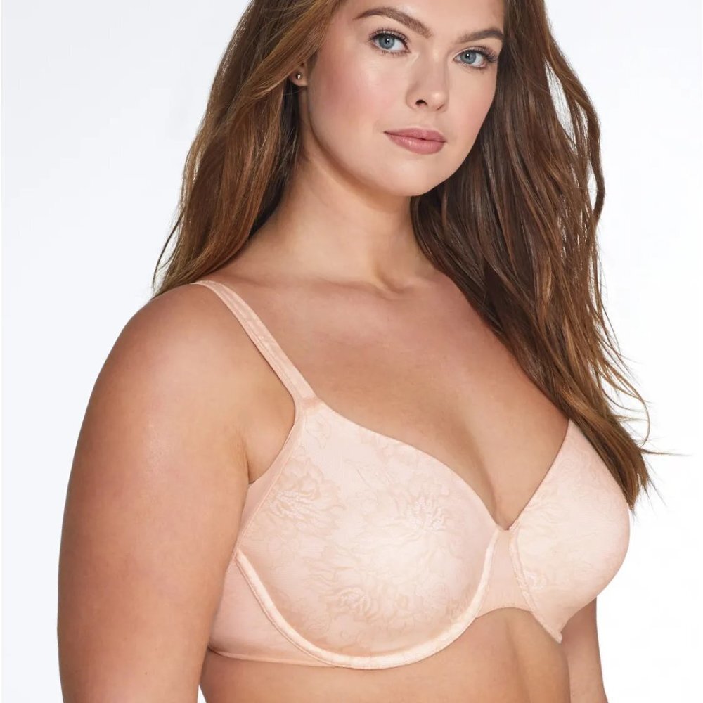 BALI One Smooth U Side-Smoothing Bra 42D Floral Lace Nude Pale Style 6548